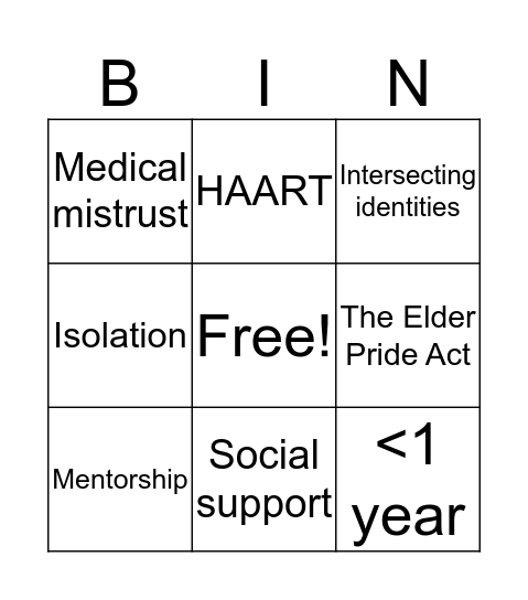 LGBTQ Older Adults Bingo Card