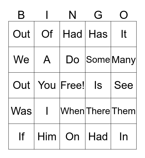 Site Words  Bingo Card