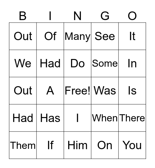 Site Words  Bingo Card
