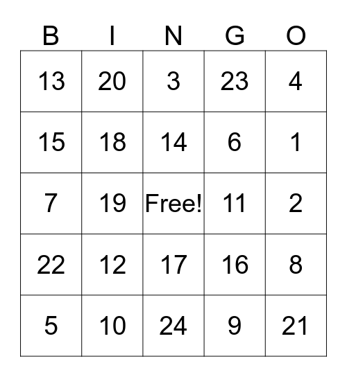 Math Facts Bingo Card