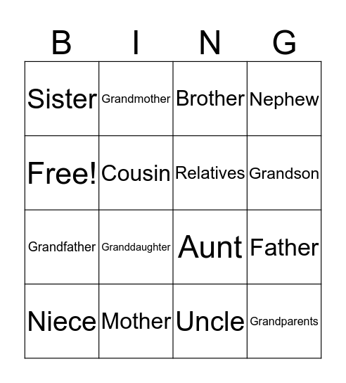 FAMILY BINGO Card