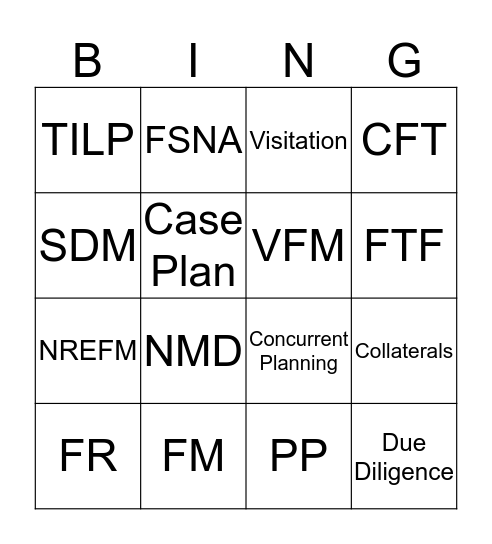 Continuing Services Bingo Card