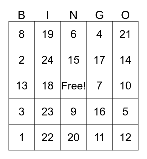 Math Facts Bingo Card