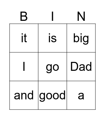 Sight Words Bingo! Bingo Card