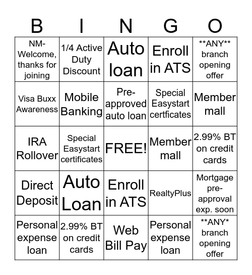 A&B Bingo Card