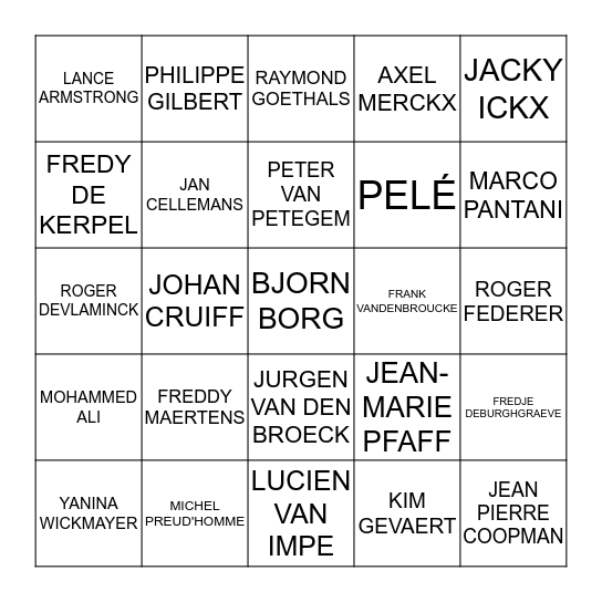 BEKENDE SPORTFIGUREN Bingo Card