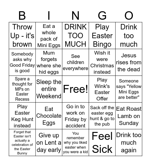 WDW EASTER BINGO Card