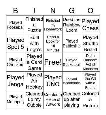 Discovery Kids Camp Bingo Card