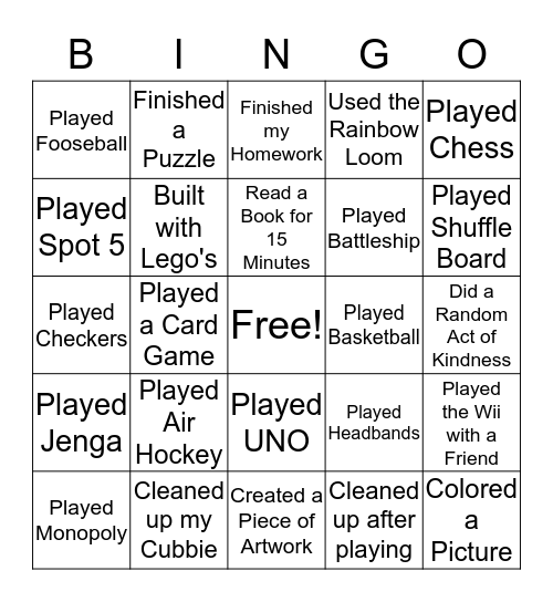 Discovery Kids Camp Bingo Card