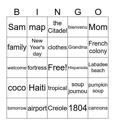 Bienvenu to Haiti Bingo Card