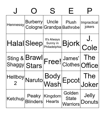Joseph's 25th Birthday! Bingo Card