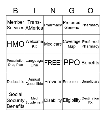 Health Insurance Bingo Card