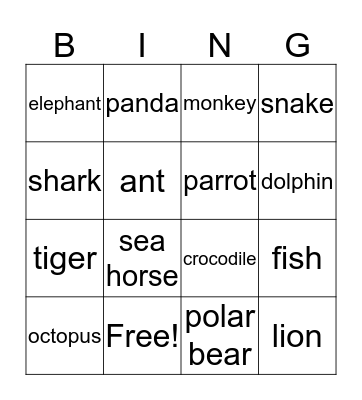 ANIMAL BINGO Card