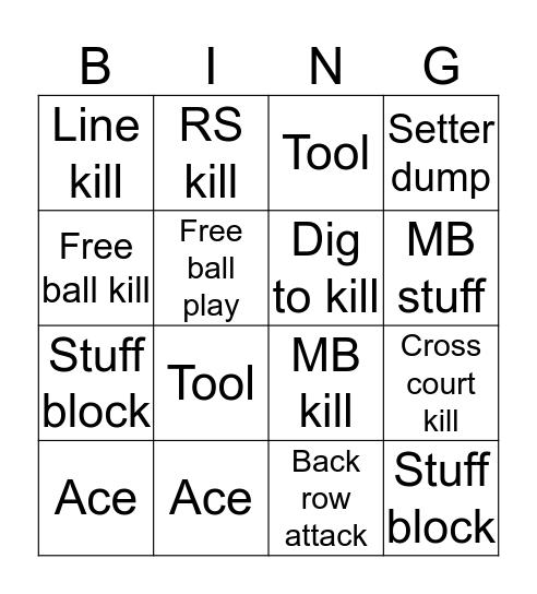 Volley Bingo Card