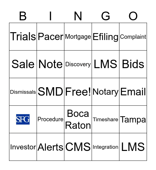Shapiro, Fishman & Gaché, LLP Bingo Card