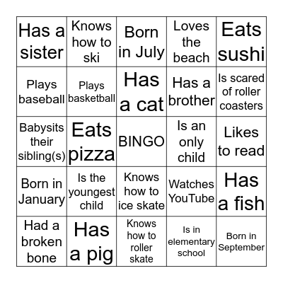 GET TO KNOW YOU BINGO Card