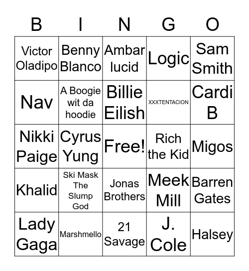 US top 50 Bingo Card