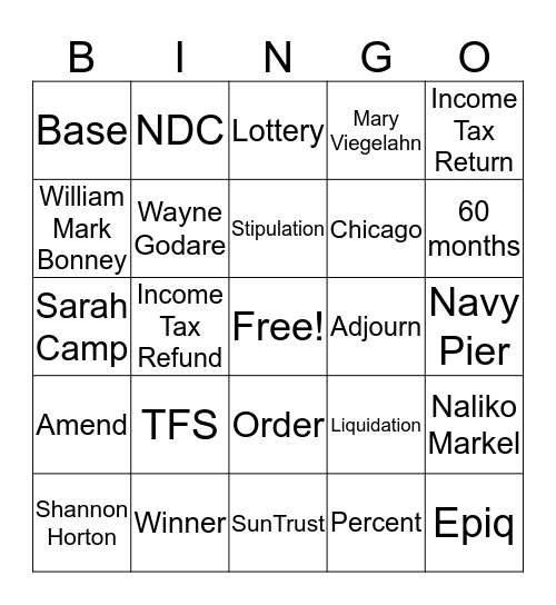 Bankruptcy Bingo Card