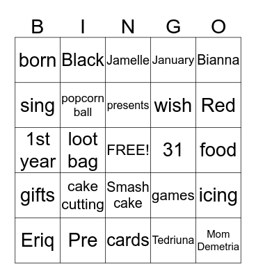 Alaina Bingo Card