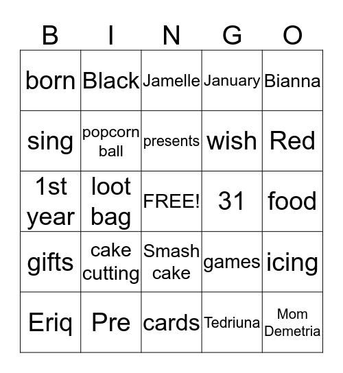 Alaina Bingo Card