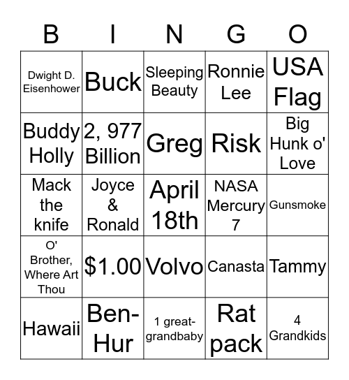 Beth Ann Bingo Card
