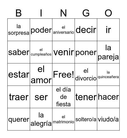 Leccion 9 Bingo Card