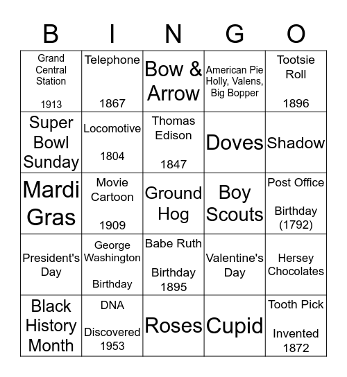 February Bingo Card