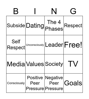 Media Shaping Attitudes and Peer Pressure Bingo Card