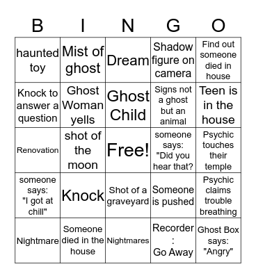 Ghost Show Bingo Card