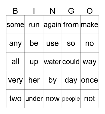 Sight Word Bingo 1st Grade Lists 1-3 Bingo Card