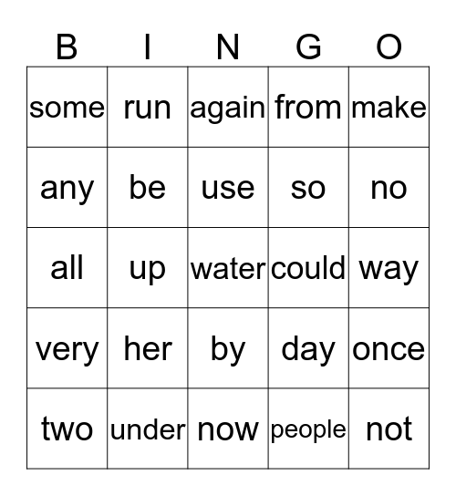 Sight Word Bingo 1st Grade Lists 1-3 Bingo Card
