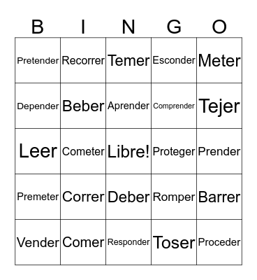 Regular ER-VERBS Bingo Card