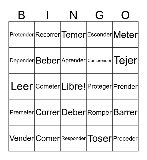 Regular ER-VERBS Bingo Card
