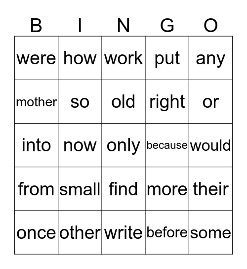 Sight Word Bingo 1st Grade Lists 3-5 Bingo Card