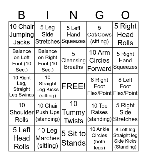 BE FIT BINGO! Bingo Card