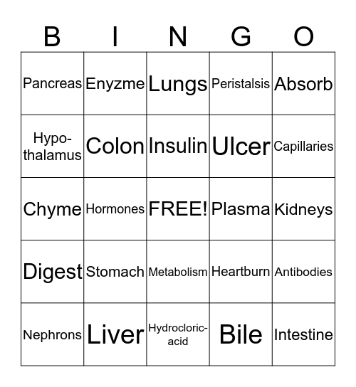The Remarkable Body Bingo Card