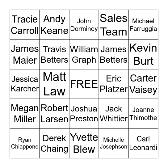 BIFCO BUSINESS CARD BINGO Card