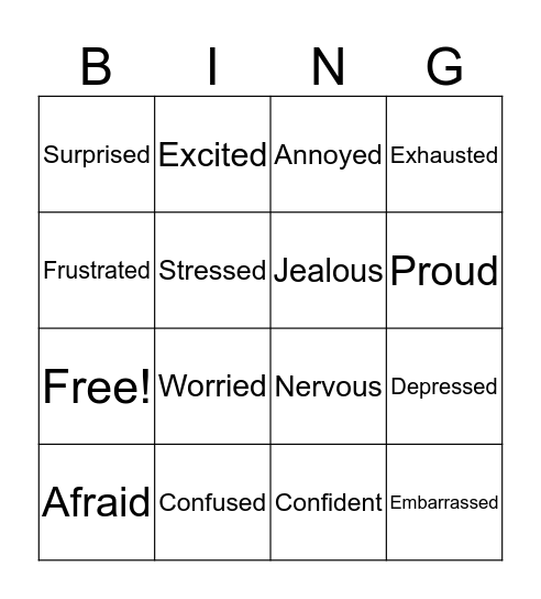 Emotions BINGO Card