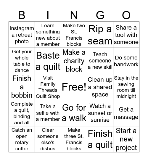 SVMQG Retreat 2019 Bingo Card