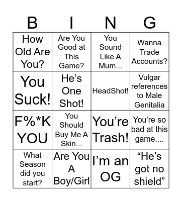 FORTNITE BINGO-RANDOM SQUADS Bingo Card