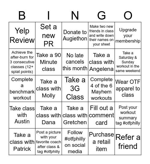 OTF ALL OUT May Bingo Card