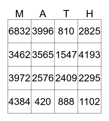 Multiplication Madness Bingo Card