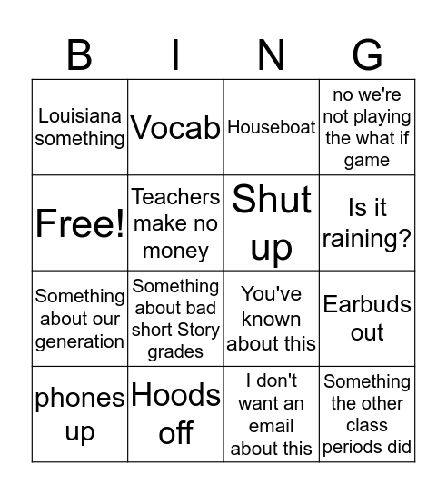 Mrs.Scott Bingo Card