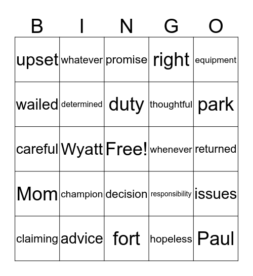 A Difficult Decision G2 U5 W1 Bingo Card