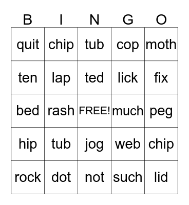 Spelling is Fun  Bingo Card