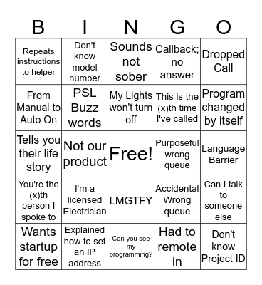 Tech Support Bingo Card
