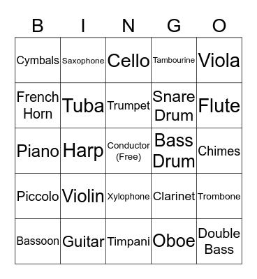 Instrument Bingo Card