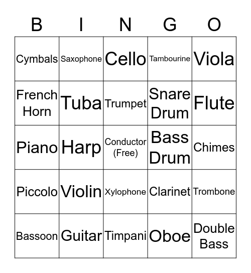 Instrument Bingo Card