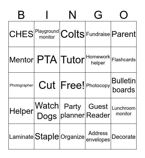 CHES Volunteer BINGO Card