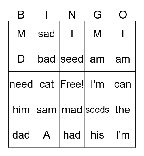Word Bingo Card